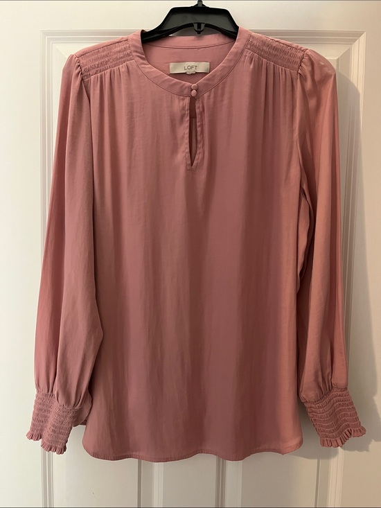 LOFT Tops - LOFT Dusty Rose Long-Sleeve Smocked Cuff Blouse XL